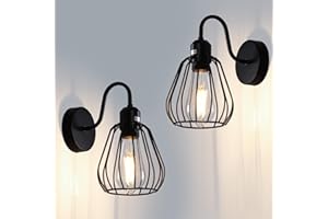 TYhogar 2 Piezas Lámpara de Pared Vintage, Aplique Pared Interior de Metal Industrial Diseño de Jaula Luz de Pared E27 bombilla no contiene, para Dormitorio Sala Decoración, Bares, Restaurante