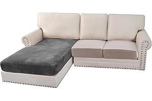 BellaHills Velvet Stretch Sofa Seat Cushion Covers Chaise Cover Furniture Protector for Chaise Sofa with Elastic Bottom (Chaise, Grey)