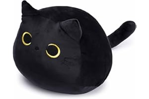 EHIOG Oreiller en Peluche pour Chat Noir 40 cm, Oreiller en Peluche Doux Noir, poupée Chat Noir, poupée Chat pour Enfants Adultes, Cadeau d'anniversaire Saint Valentin
