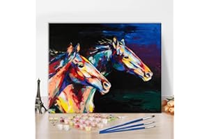 TISHIRON Animali Dipingere con i numeri, adulti, cavallo, pittura acrilica con i numeri, per adulti con pennelli, kit per pittura con i numeri, kit su tela, artigianato per casa, pareti 40 x 50 cm (senza