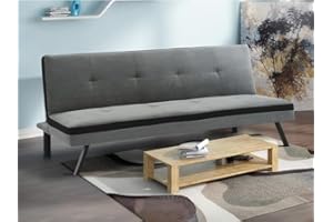 Vente-unique - Sofá-Cama de Tela SKALA - Gris y Banda negra