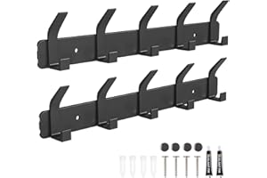 Sarsumir 2 Packs Coat Hooks Wall Mounted Over Door Hangers with 5 Hooks Coat Racks for Front Door, Bedroom, Coats, Jackets, Purses, Bags, Clothes, Towels （Black）