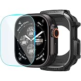 Spigen Apple Watch 49mm Ultra 3/2/1 ile Uyumlu Cam Ekran Koruyuculu Kılıf Rugged Armor + GLAS.tR Slim HD Siyah Karbon Kapak -