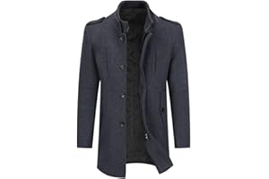 Allthemen Abrigo de invierno de lana para hombre con cuello alto Chaqueta corta de invierno Slim Fit Gabardina forrada informal