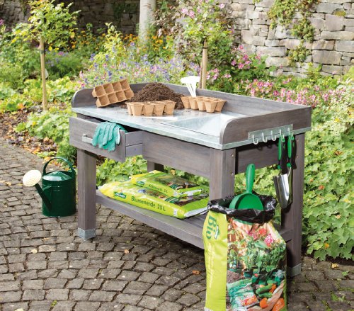 Dehner Holzpflanztisch Toronto, ca. 120 x 94 x 60 cm, FSC Akazienholz, grau - 2