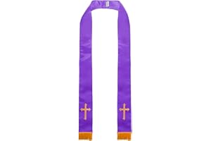IvyRobes Unisex Adult's Satin Church Clergy Stole with Gold Embroidery Cross Tassel 229cm Clerical Priest Stole