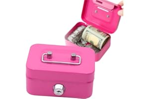 CUTIOLLY Cassetta portavalori chiudibile in acciaio, scatola lamiera d'acciaio con chiavi Denaro, cash box rosa, piccola cassetta salvadanaio