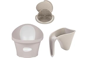 Shnuggle Newborn Baby Bath Starter Bundle | The Perfect Baby Bath Partnership | Baby Bath, Rinse Jug & Bath Brush | Taupe