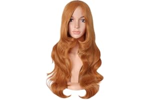 MapofBeauty 24 Pulgadas/60cm Encantador Sintético Largo Ondulado Lateral Flequillo Mujeres Fiesta Anime Cosplay Peluca (Naranja)