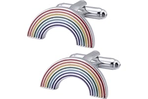 Jonwo Curve Rainbow Gemelli da uomo in una confezione regalo classica smoking gemelli camicia francese bottoni per matrimonio d'affari, 22 x 11mm, Acciaio inossidabile, Senza pietra