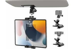 woleyi Soporte Tablet Coche Parasol, Soporte iPad Camión Visera con Adaptador de Cámara 1/4, Abrazadera iPad de Metal Multifuncional para iPad, Galaxy Tabs, Lenovo, Fire, Móvils, 4-12.9"