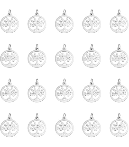 UNICRAFTALE Lot De 15 Perles Rondes En Acier Inoxydable Avec Arbre De Vie - Perles D'espacement En Métal Plates Et Rondes Avec Nœud De La Trinité - Pour La Fabrication De Bracelets