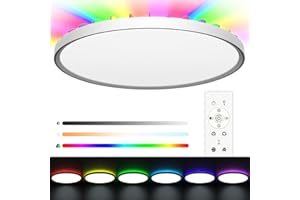 LUTW LED Ceiling Light Dimmable with RGB Backlight, 24W 2400LM Flush Bathroom Ceiling Light with Remote Control, 2700K-6500K Waterproof Color Round Ceiling Light for Bedroom Kitchen Living Room, Ø30cm