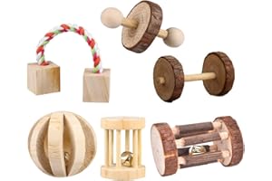 CCCYMM 6 Pcs Pet Natural Wooden Chew Toys Dumbells Exercise Bell Molar Toy for Parrot, Rabbit, Chinchilla, Guinea Pig, Hamster Small Animals