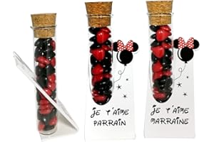 GRAVURE EVENTS Lot : 1 Soliflore Je t'aime Parrain + 1 Marraine – Cadeau Baptême, Boite contenant à dragées – idéal pour une décoration de table thème Mickey Mouse minnie disney disneyland existe en modèle souvenir
