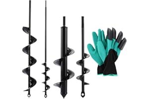 APACALI Pack of 4 Earth Augers for Cordless Screwdriver, Garden Drill, Earth Auger for Drill, Plant Drill, Cordless Screwdriver, Heavy Duty Flower Planters Auger Digging Holes, Black