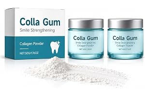 EONFAVE Colla Gum Collagenpulver, 2 styck tandpulver för tandblekning, Mjukt tandkrämpulver för att bleka tänder, för vita tänder, frisk andedräkt & daglig vård, tandblekningspulver, 2 x 50 g