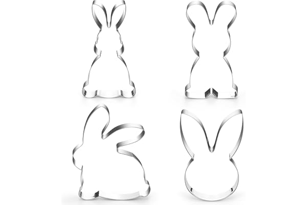 Augesak Emporte-Pièce Lapin de Pâques, 4 Pièces, Acier Inoxydable, Biscuit Moule Lapin de Pâques, pour Cuisson Bricolage Deco Pâques