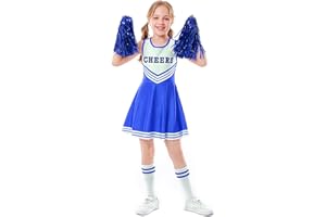 LOLANTA Girls Cheerleader Costume,School Musical Cheerleading Uniform Outfit with Pom Poms