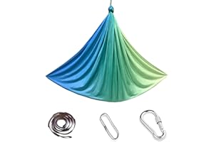 ‎IPALAMILA Aerial Yoga Hammock Set, Yoga Hammock 200 kg Maximum Load Capacity with Fittings, Full Body Anti-Gravity Exercises (Blue/Green, 150 x 280 cm)