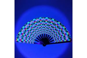 FGBETCV Faltbarer LED-Ventilator, beleuchteter Handfächer, leuchtend, groß, Bambus-Fächer, faltbar, Clack-Handfächer für Männer/Frauen, Handventilator für Musikfestival, Club, Veranstaltung, Party,