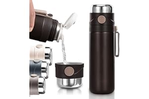 BEIJIE Botella Agua Acero Inoxidable, 500ml Termo Aislar de Vacío Doble Pared, Botella Termica sin BPA Mantiene 10 H Caliente/10 H Frío, Botellas de Agua Prueba de Fugas con Tapa de Taza para Gimnasio,Negro