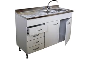 Arredobagnoecucine Mobile sottolavello bianco,2 ante+cassettiera per lavello cm.120 (non compreso)