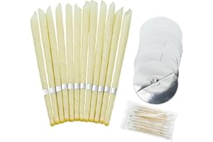 Rimiko Lot de 12 Bougies d'Oreille, Cônes de Bougie Auriculaires en Cire d'Abeille Organique Naturelle, Bougies Hopi Pures avec Disques de Protection et Coton Tige, pour nettoyer les oreilles