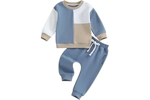 Vioyavo Toddler Boys Girls Tracksuit Outfit Contrast Color Long Sleeve Round Neck Sweatshirt Elastic Waist Trousers 2Pcs Sports Set