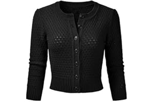 Vertvie Damen Bolero Kurze Strickjacke 3/4 Ärmel Cardigan Elegante Jacke Rundhalsausschnitt Stricken Strickweste mit Knopf