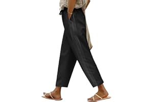 UMIPUBO Damskie spodnie o długości 7/8 bawełniane spodnie z kieszeniami elastyczna talia spodnie na co dzień sznurek luźny krój spodnie palazzo letnie spodnie dla kobiet