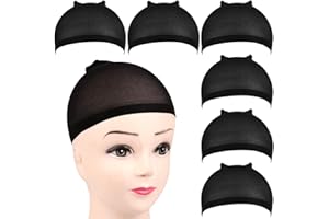 MESCHETT 6 Piezas gorras de peluca de calcetín negro gorras de peluca de nailon elástico gorras de peluca de extremo cerrado suaves y transpirables para mujeres y hombres