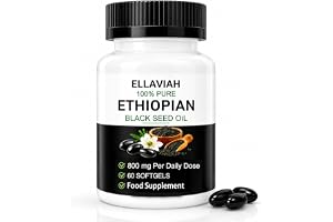 ELLAVIAH Etiopisk Svartkumminolja i Mjukkapslar, 800 mg per daglig portion, 100% svartkumminolja, 60 mjukkapslar, Kosttillsko