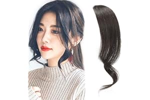 DSOAR Frangia Clip In Capelli Umani Frangia Laterale Ondulata da 2 Pezzi Estensioni dei Capelli Frangia Riccia (Nero Naturale)