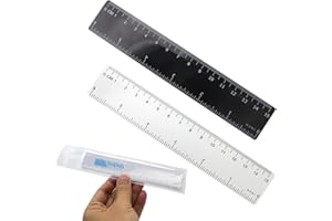 TAOSHENG 6-Inch Plastic Straight Ruler Set, 15-CM Flexible Dual-Scale Measuring Tool for Student School Office, 1 Black & 1 Transparent