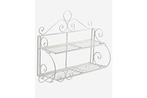 DiKasa Mensola a 2 Piani Shabby Chic In Metallo Bianco Anticato 48X20X50H