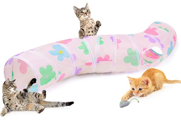 Hedgeink Tunnel pour Chat en S–Tunnels de Jeu avec Jouets, Tunnel Pliable pour Chat d’Intérieur, Lapin, Cochon d’Inde, Furet, Hamster, Chiot, Chaton