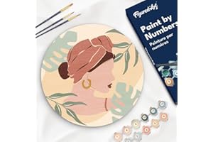 Figured'Art Pintar por Números para Adultos en Disco de Madera de 30 cm - Mujer con un turbante de perfil - Manualidades con Pintura Acrílica - Kit Cuadro DIY Completo