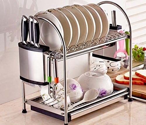 STAZSX 304 stainless steel chopsticks double-decker landed the dishes the chopper kitchen racks, 55cm Li chopstick Bowl + knife barrel,double +4 hook