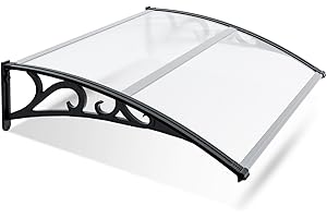 Jopassy Auvent pour Porte d'entrée 150 x 100 CM, Toit de Porte d'entrée en Aluminium et Polycarbonate, Porte d'entrée Trapézoïdale, Auvent en Tôle Trapézoïdale, Protection Contre la Pluie, Balcon