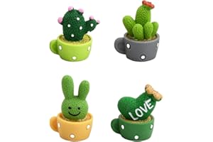 NiceLand Kit de 4pcs Décoration Tableau de Bord de Voiture Ornements Mignons Pot de Cactus Mini Figurine de Cactus Accessoire Décoration pour Maison Bureau Cadeaux la Voiture