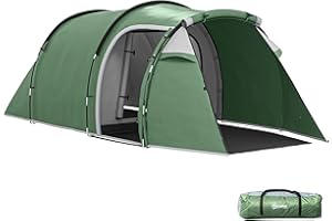 Outsunny Tenda Campeggio a Tunnel per 2-3 Persone, Tenda Campeggio Familiare 3 Posti con Zona Soggiorno e Camera da Letto, Porte, Finestre Laterali e Borsa di Trasporto, 426x206x154 cm