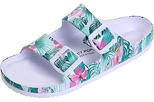 VICT POPU Pantoletten Damen mit Fussbett Sandalen Flach Rutschfest Sommer Badelatschen Lässig EVA Slides Erwachsene Schlappen