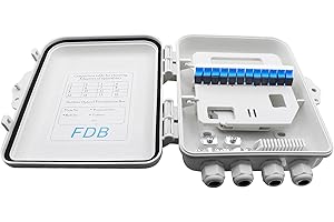 PNGKNYOCN Caja de distribución de fibra óptica FTTH de 12 núcleos, resistente al agua, material de polipropileno, incluye 1 caja de distribución y 12 conectores SC Core, adecuado para montaje en pared