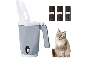 Hwtcjx Pelle à Litière pour Chat avec Support, Poubelle à Litière pour Chat, Poubelle Chat Litière Portable, Pelle a Crotte, Ramasse Crotte Chat de Grande Capacité avec 3 Rouleaux de Sacs (Gris)