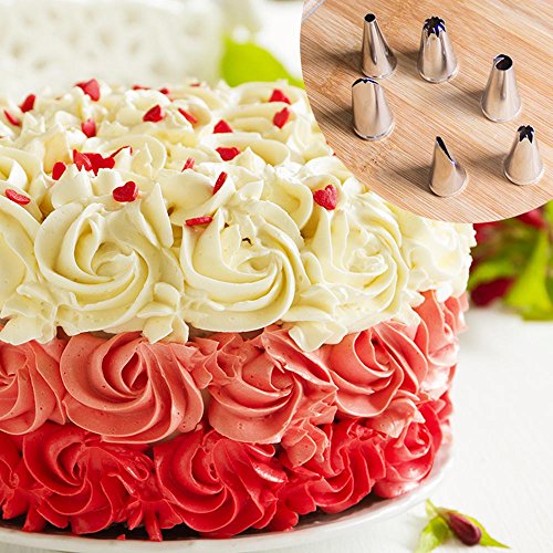 IDEALEBEN Garniertüllen Set mit 24 Stücke Garniertülle und 2 Spritzbeutel Spritztüllen aus Edelstahl Geeignet für Torten, Kuchen, Bäckerei，Keksen, Plätzchen usw. - 6