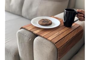 Vesta Homes Sofa Armrest Tray,Handcrafted Acacia Wood,Tambour Tray,Flexible & Foldable,Dining Rectangular Table Mat,Suitable For Food,Drinks,Snacks,Cup 43 X 28 X 1.3 Cm Handcrafted In India,Brown