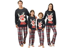 DDKJ Weihnachtspyjama Familie Set, Weihnachtsschlafanzüge Familie lustig Motive, Weihnachts Pyjama Family Set Lang mit Schlafanzug Hose, Schlafanzüge Weihnachten