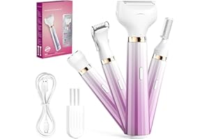 PKBD 4 in 1 Lady Shavers for Women with LED Battery Display, Bikini Trimmer Women, Electric Razor for Woman's Body, Legs, Pubic Hair, IPX6 Waterproof & Rechargeable, Portable Wet and Dry, Purple