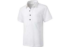 Harbrosrce Polo Gaufre Coton Piqué T-Shirt Golf Tennis Polo à Manches Courtes avec Poche D'été